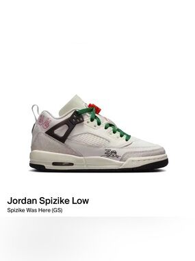 Jordan Spizike Low White with Green and Red Accents (Kids)